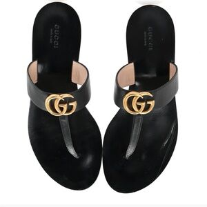 Gucci marmont black leather thong sandals 38